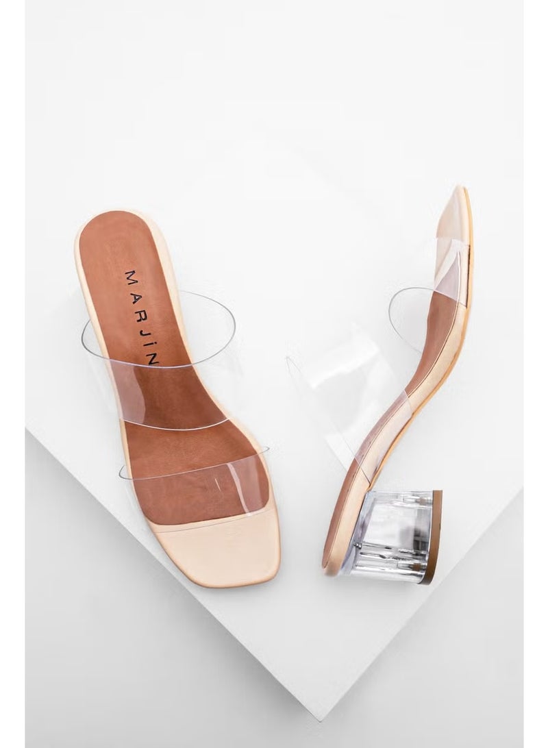 MARJIN Women's Transparent Banded Transparent Heeled Slippers Yesva - Image 1
